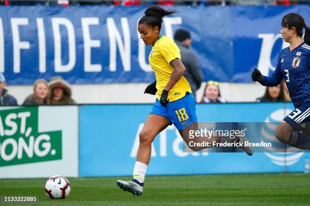 Geyse of Brazil plays during the 2019 SheBelieves Cup match between Brazil and Japan at Nissan Stadium on March 2, 2019 in Nashville, Tennessee.