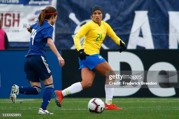 Monica of Brazil plays during the 2019 SheBelieves Cup match between Brazil and Japan at Nissan Stadium on March 2, 2019 in Nashville, Tennessee.