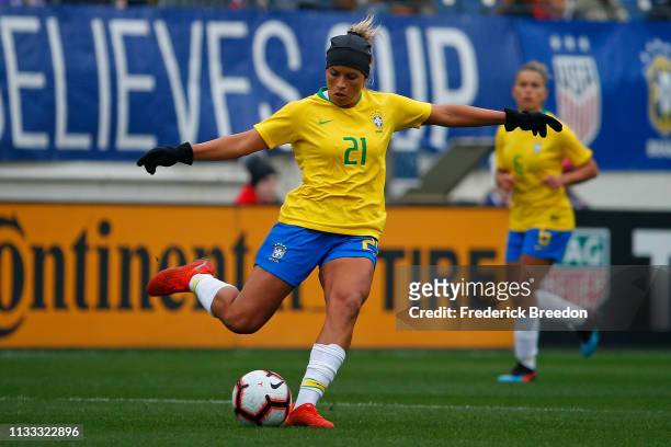 Monica of Brazil plays during the 2019 SheBelieves Cup match between Brazil and Japan at Nissan Stadium on March 2, 2019 in Nashville, Tennessee.