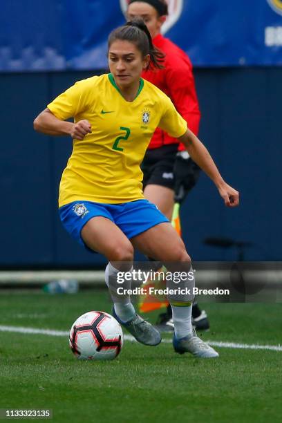Leticia S. #2 of Brazil plays during the 2019 SheBelieves Cup match between Brazil and Japan at Nissan Stadium on March 2, 2019 in Nashville,...