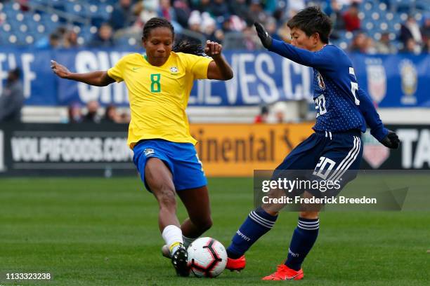 Formiga of Brazil plays during the 2019 SheBelieves Cup match between Brazil and Japan at Nissan Stadium on March 2, 2019 in Nashville, Tennessee.