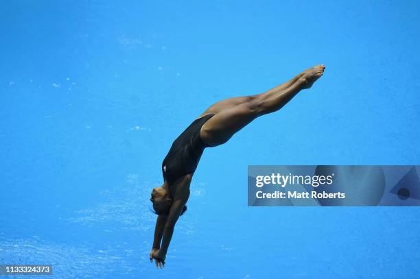 Jennifer Abel of Canada competes during the Women's 3m Springboard Final on day three of the FINA Diving World Cup Sagamihara at Sagamihara Green...