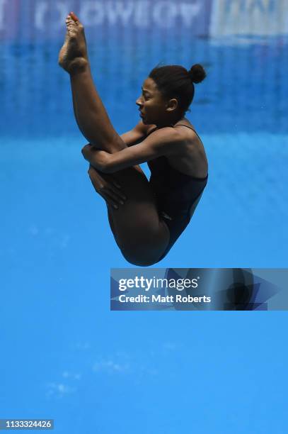 Jennifer Abel of Canada competes during the Women's 3m Springboard Final on day three of the FINA Diving World Cup Sagamihara at Sagamihara Green...