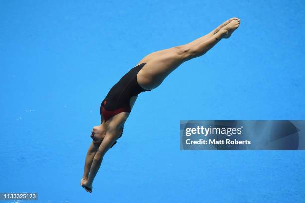 Pamela Ware of Canada competes during the Women's 3m Springboard Final on day three of the FINA Diving World Cup Sagamihara at Sagamihara Green Pool...