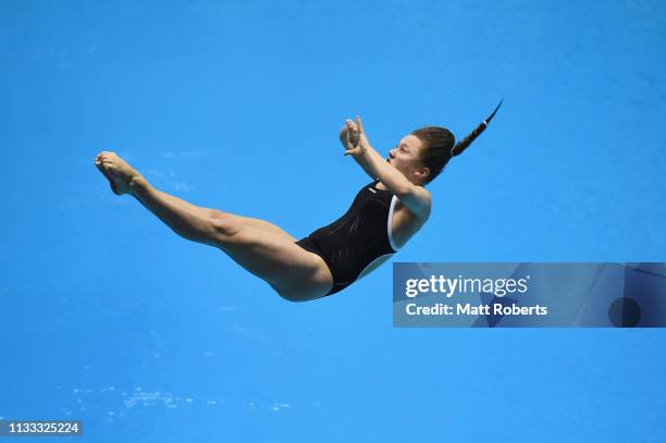Tina Punzel of Germany competes during the Women's 3m Springboard Final on day three of the FINA Diving World Cup Sagamihara at Sagamihara Green Pool...