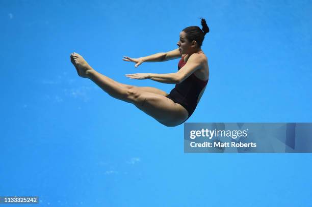 Pamela Ware of Canada competes during the Women's 3m Springboard Final on day three of the FINA Diving World Cup Sagamihara at Sagamihara Green Pool...