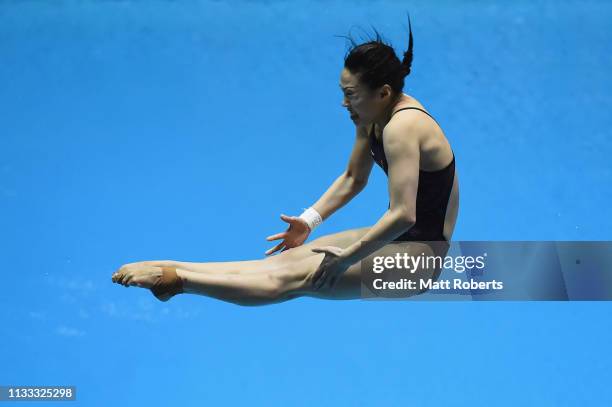 Han Wang of China competes during the Women's 3m Springboard Final on day three of the FINA Diving World Cup Sagamihara at Sagamihara Green Pool on...