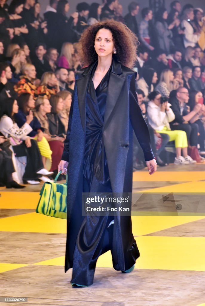 Noemie Lenoir walks the runway during the Off-White show as part of