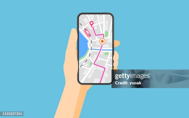 illustrations, cliparts, dessins animés et icônes de smartphone avec navigation - borne kilométrique