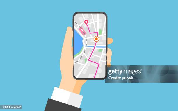 smartphone with navigation - intersection traffic lights stock illustrations