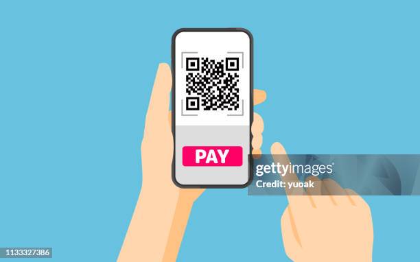 stockillustraties, clipart, cartoons en iconen met qr code betaling - kassa