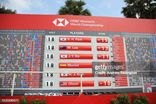 General view of the final leaderboard after the HSBC Women's World Championship at Sentosa Golf Club on March 03, 2019 in Singapore.