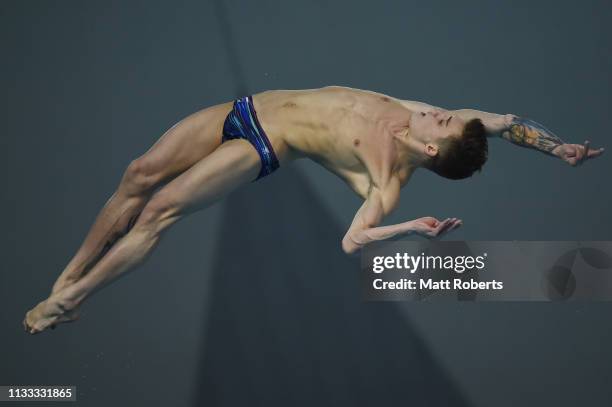 Nikita Shleikher of Russia competes during the Men's 10m Platform Final on day three of the FINA Diving World Cup Sagamihara at Sagamihara Green Pool...
