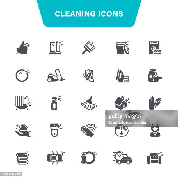 ilustraciones, imágenes clip art, dibujos animados e iconos de stock de iconos del servicio de limpieza - scrubbing