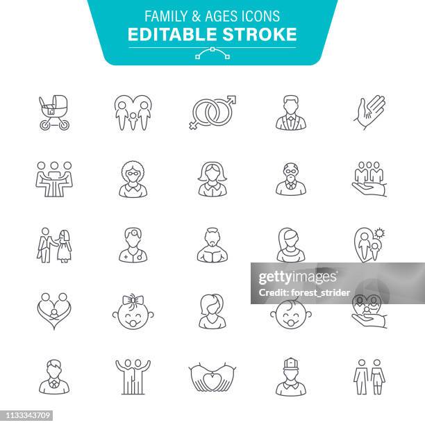 family and ages line icons - family with teenagers stock illustrations