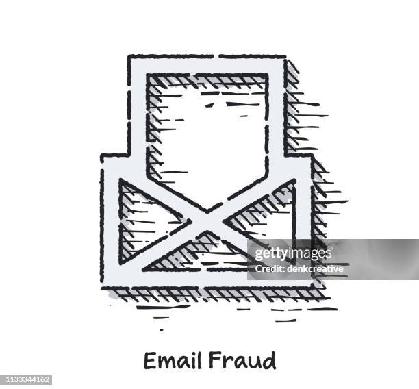 ilustraciones, imágenes clip art, dibujos animados e iconos de stock de mano dibujado correo electrónico bosquejo fraude línea icono para web - interception icon