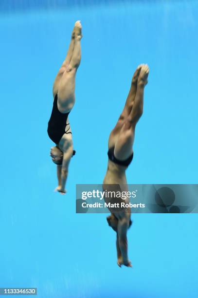 Domonic Bedgood and Anabelle Smith of Australia compete during the Mixed 3m Synchro Springboard Final on day three of the FINA Diving World Cup...