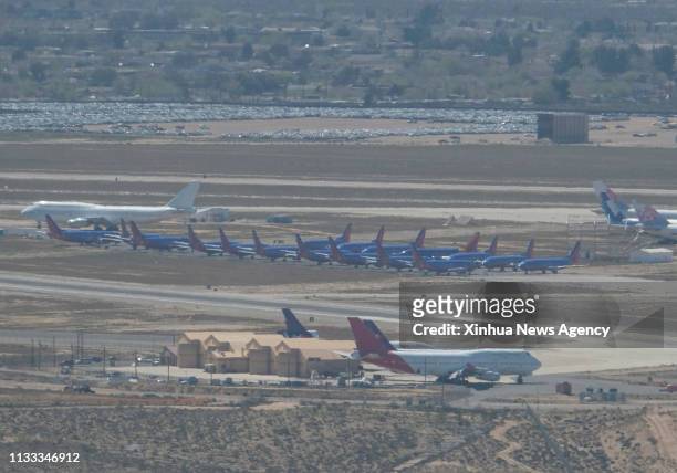 March 28, 2019 -- Photo taken on March 27, 2019 shows Southwest Airlines Boeing 737 Max aircraft C parked at the Southern California Logistics...