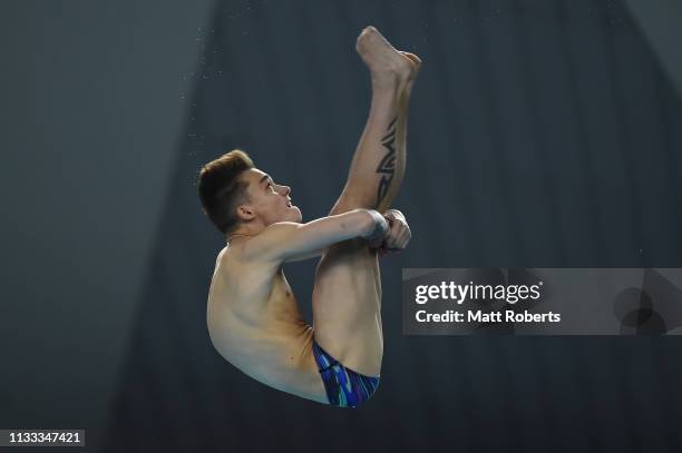 Nikita Shleikher of Russia competes during the Men's 10m Platform Final on day three of the FINA Diving World Cup Sagamihara at Sagamihara Green Pool...