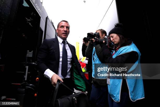 Brendan Rodgers, Manager of Leicester City arrives at the stadium ahead of the Premier League match between Watford FC and Leicester City at Vicarage...