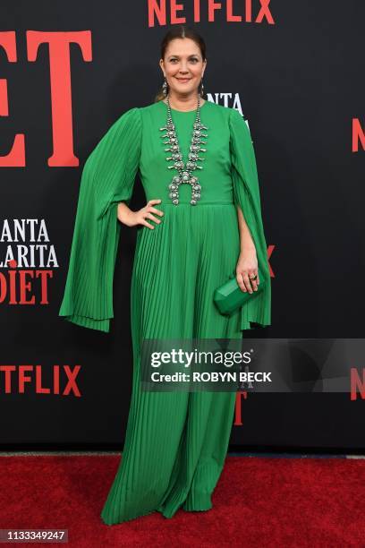 Actor Drew Barrymore attends the premiere of Netflix's "Santa Clarita Diet" Season 3, at Hollywood Post 43 in Hollywood on March 28, 2019.