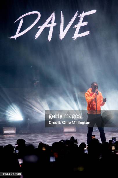 Dave performs on stage during GRM Daily Presents The Rated Legend Tribute Show In Memory Of Cadet at Brixton Academy on March 2, 2019 in London,...