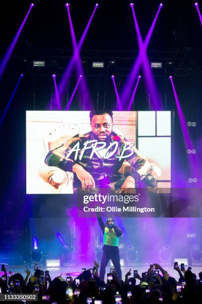 Afro B performs on stage during GRM Daily Presents The Rated Legend Tribute Show In Memory Of Cadet at Brixton Academy on March 2, 2019 in London,...