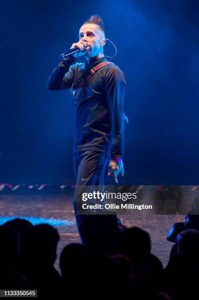 Dappy of N Dubz performs on stage during GRM Daily Presents The Rated Legend Tribute Show In Memory Of Cadet at Brixton Academy on March 2, 2019 in...