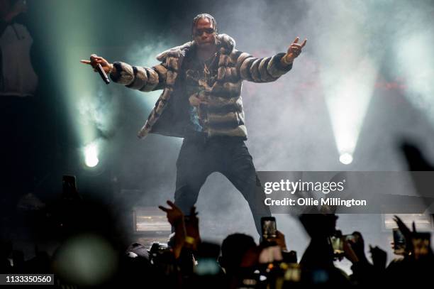 Krept of Krept and Konan performs on stage during GRM Daily Presents The Rated Legend Tribute Show In Memory Of Cadet at Brixton Academy on March 2,...