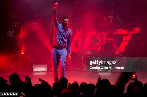 Not3s performs on stage during GRM Daily Presents The Rated Legend Tribute Show In Memory Of Cadet at Brixton Academy on March 2, 2019 in London,...