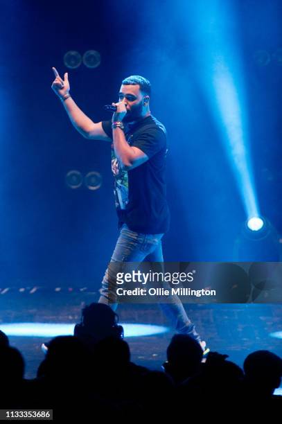 Yungen performs on stage during GRM Daily Presents The Rated Legend Tribute Show In Memory Of Cadet at Brixton Academy on March 2, 2019 in London,...