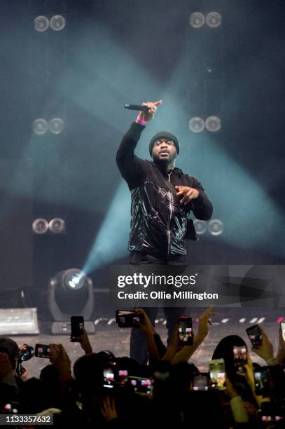 Lethal Bizzle performs on stage during GRM Daily Presents The Rated Legend Tribute Show In Memory Of Cadet at Brixton Academy on March 2, 2019 in...