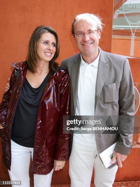 Celebrities At 2008 Roland Garros Tournament In Paris, France On May 28, 2008 - Laurent Fignon and his wife.