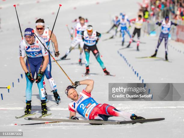 Martin Johnsrud Sundby of Norway in the finish area after finishing in fourth place in the Men's 50km Cross Country mass start during the FIS Nordic...