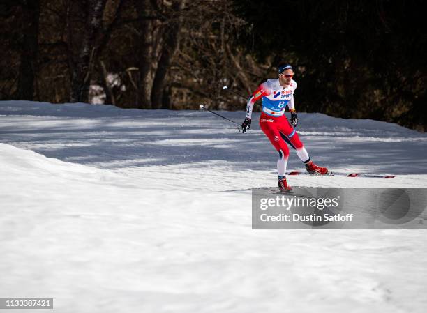 Hans Christer Holund of Norway competes in the Men's 50km Cross Country mass start during the FIS Nordic World Ski Championships on March 3, 2019 in...