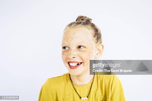 portrait of cute girl on white background - makeup smile laugh closeup female stock pictures, royalty-free photos & images