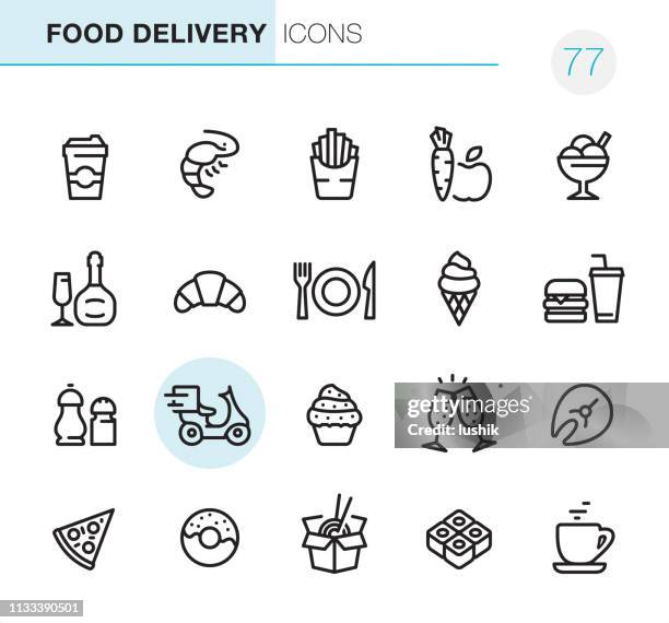 food delivery-pixel perfekte ikonen - speisen oder getränke zum mitnehmen stock-grafiken, -clipart, -cartoons und -symbole