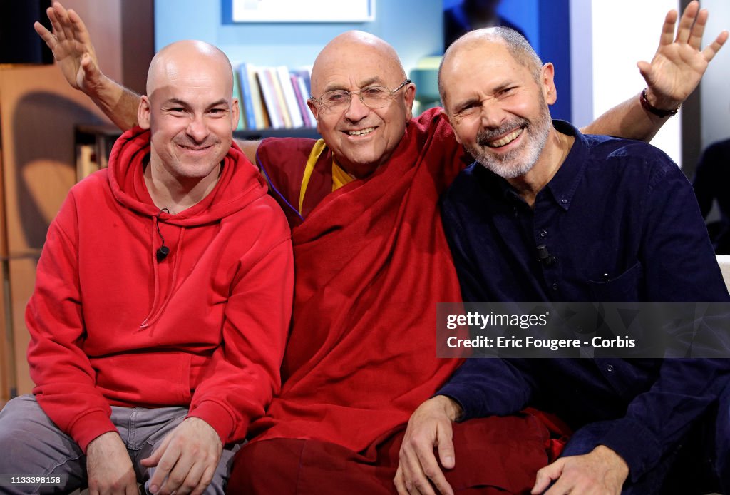Christophe Ricard Alexandre Jollien, Matthieu Ricard and Christophe André poses during ...