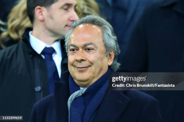 Owner of Everton FC Farhad Moshiri looks on during the Premier League match between Everton FC and Liverpool FC at Goodison Park on March 03, 2019 in...