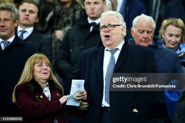 Chair of the Hillsborough Family Support Group Margaret Aspinall and Chairman of Everton FC Bill Kenwright attend the Premier League match between...
