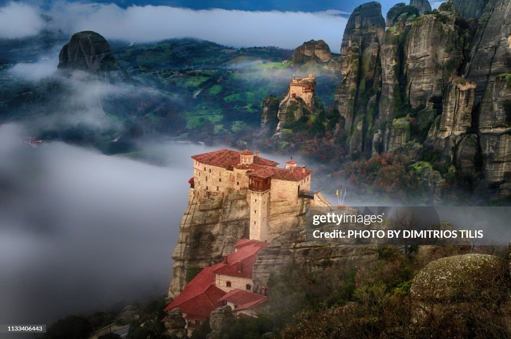 Rousanou  and St Nikolaos Anapafsas  monasteies at  Meteora