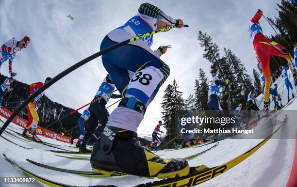 Bjoern Sandstroem of Sweden competes in the Men's Cross Country 50k race during the FIS Nordic World Ski Championships on March 03, 2019 in Seefeld,...