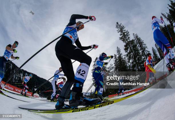 Kaichi Naruse of Japan competes in the Men's Cross Country 50k race during the FIS Nordic World Ski Championships on March 03, 2019 in Seefeld,...
