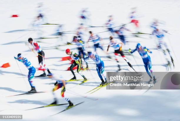 General view as athletes compete in the Men's Cross Country 50k race during the FIS Nordic World Ski Championships on March 03, 2019 in Seefeld,...