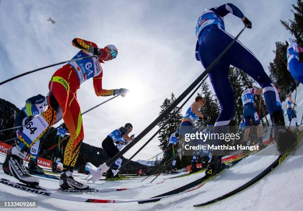 Jincai Shang of China competes in the Men's Cross Country 50k race during the FIS Nordic World Ski Championships on March 03, 2019 in Seefeld,...