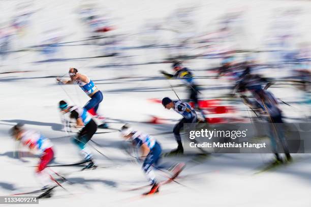 General view as athletes compete in the Men's Cross Country 50k race during the FIS Nordic World Ski Championships on March 03, 2019 in Seefeld,...