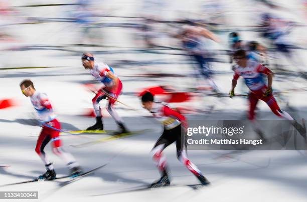 General view as athletes compete in the Men's Cross Country 50k race during the FIS Nordic World Ski Championships on March 03, 2019 in Seefeld,...