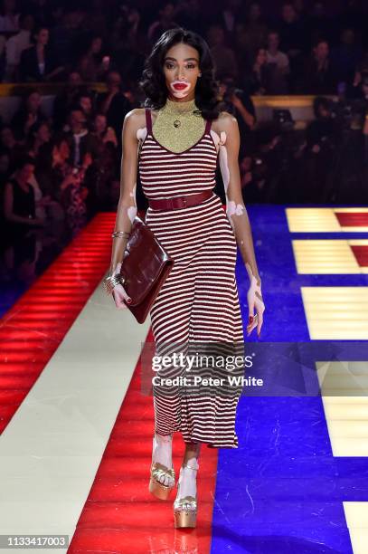 Winnie Harlow walks the runway during the Tommy Hilfiger TOMMYNOW Spring 2019 : TommyXZendaya Premieres at Theatre des Champs-Elysees on March 02,...