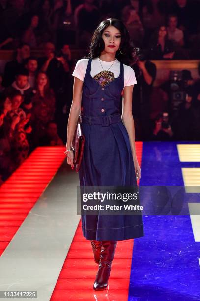 Lineisy Montero walks the runway during the Tommy Hilfiger TOMMYNOW Spring 2019 : TommyXZendaya Premieres at Theatre des Champs-Elysees on March 02,...