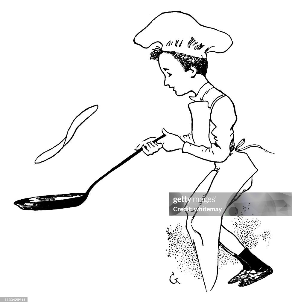 Victorian boy tossing a pancake
